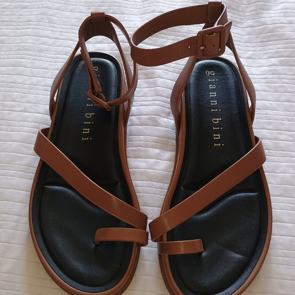 Gianni Bini Brown Strappy Ankle-Wrap Sandals